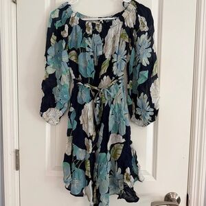 LOFT Floral Mini Dress - Blue and Green